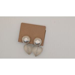 Vintage Style Silver Tone Stud Earrings with Frosted Heart Dangle Clip On